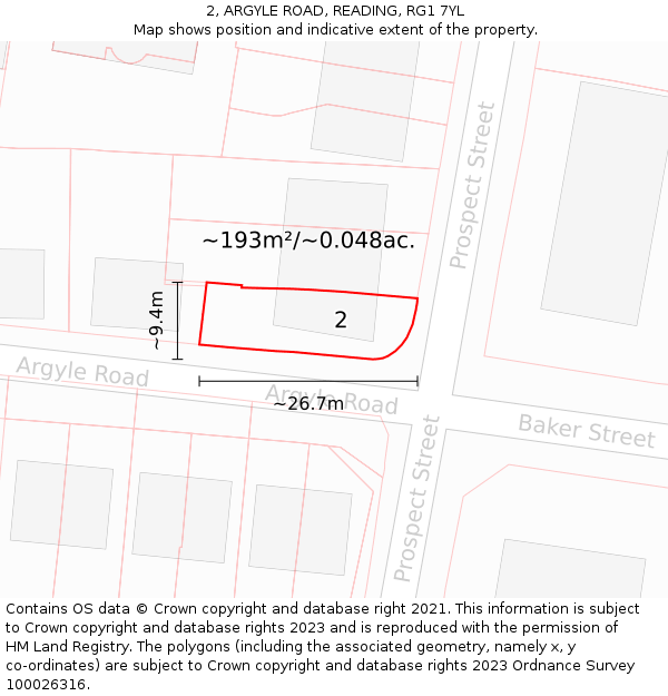 2, ARGYLE ROAD, READING, RG1 7YL: Plot and title map