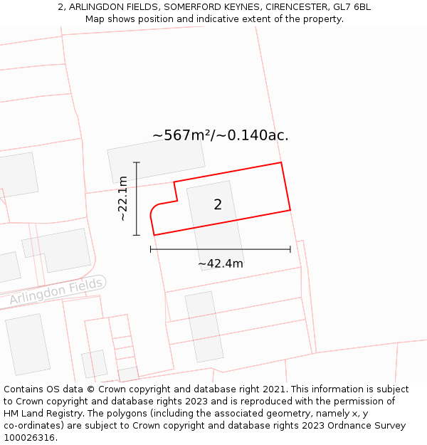 2, ARLINGDON FIELDS, SOMERFORD KEYNES, CIRENCESTER, GL7 6BL: Plot and title map