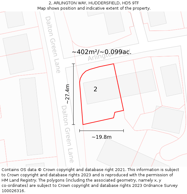 2, ARLINGTON WAY, HUDDERSFIELD, HD5 9TF: Plot and title map