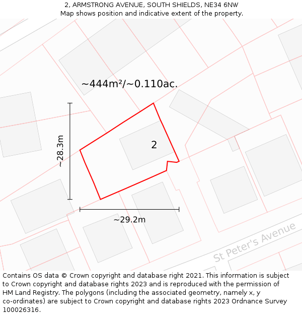 2, ARMSTRONG AVENUE, SOUTH SHIELDS, NE34 6NW: Plot and title map