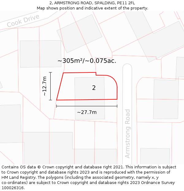 2, ARMSTRONG ROAD, SPALDING, PE11 2FL: Plot and title map