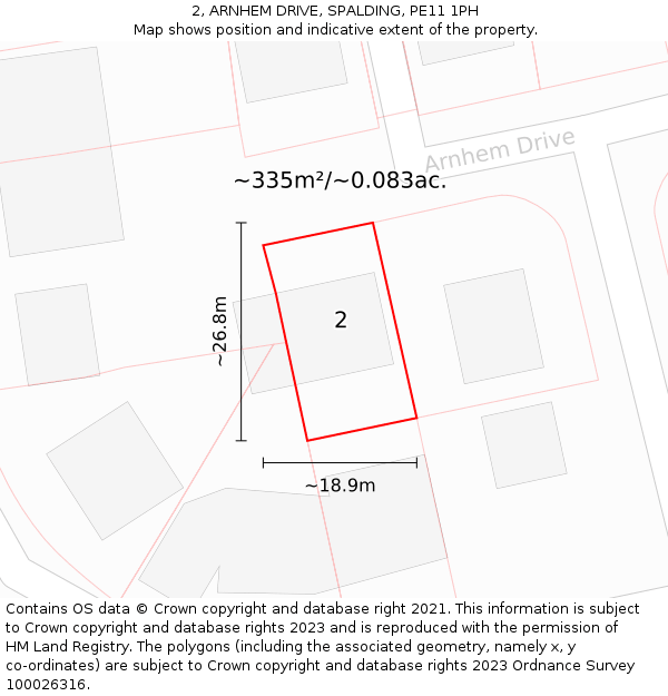 2, ARNHEM DRIVE, SPALDING, PE11 1PH: Plot and title map