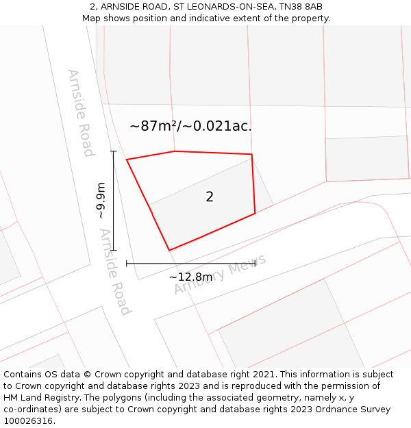 2, ARNSIDE ROAD, ST LEONARDS-ON-SEA, TN38 8AB: Plot and title map