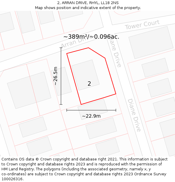 2, ARRAN DRIVE, RHYL, LL18 2NS: Plot and title map