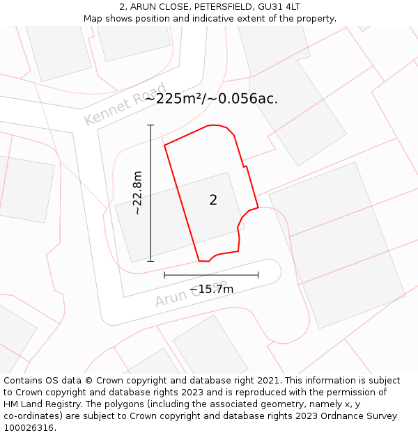 2, ARUN CLOSE, PETERSFIELD, GU31 4LT: Plot and title map