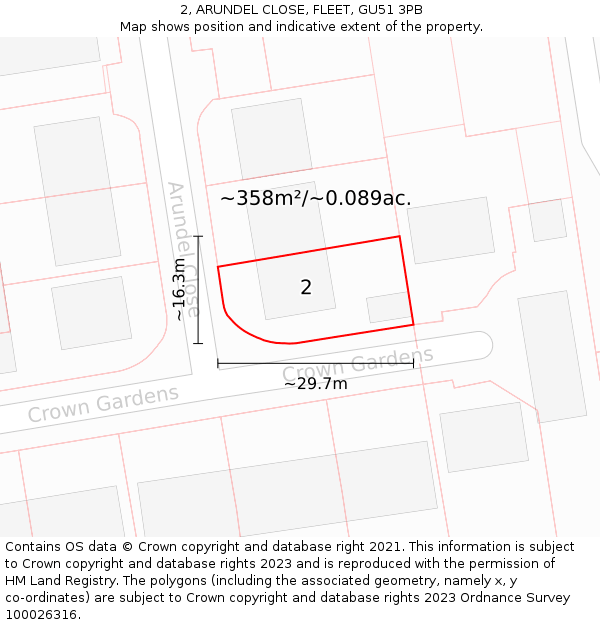 2, ARUNDEL CLOSE, FLEET, GU51 3PB: Plot and title map