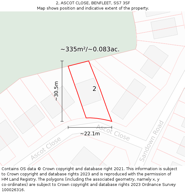 2, ASCOT CLOSE, BENFLEET, SS7 3SF: Plot and title map