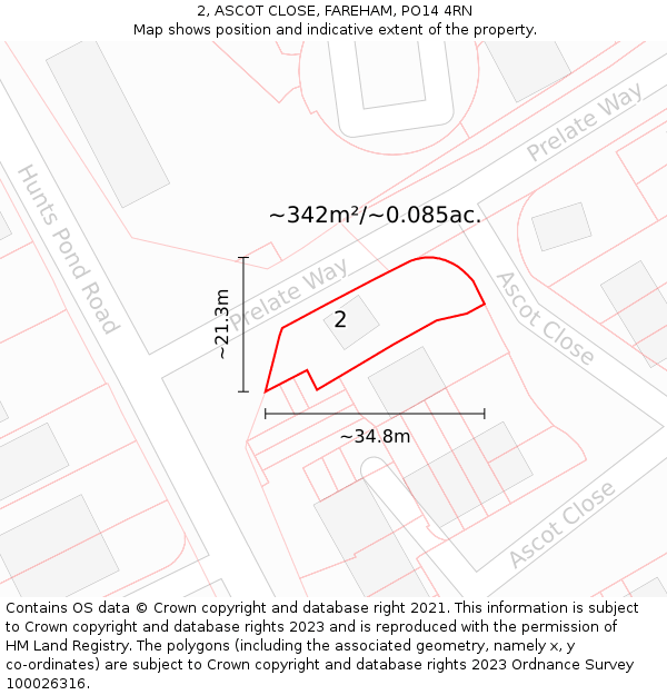 2, ASCOT CLOSE, FAREHAM, PO14 4RN: Plot and title map