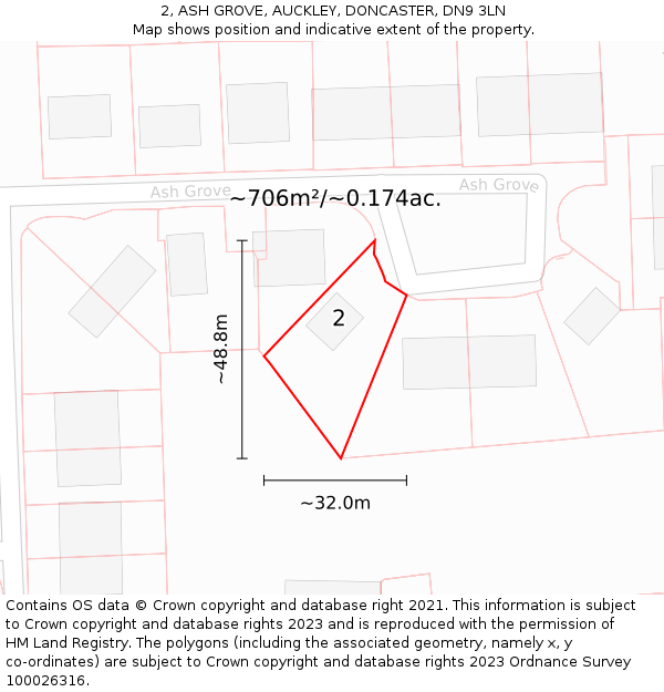 2, ASH GROVE, AUCKLEY, DONCASTER, DN9 3LN: Plot and title map