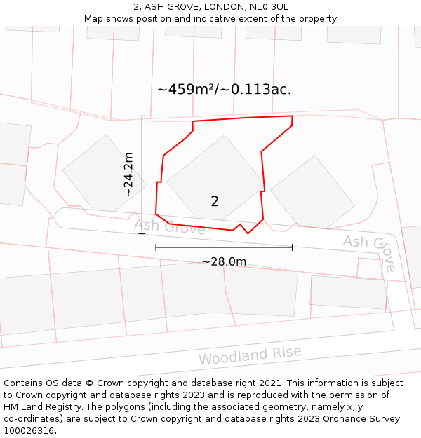 2, ASH GROVE, LONDON, N10 3UL: Plot and title map