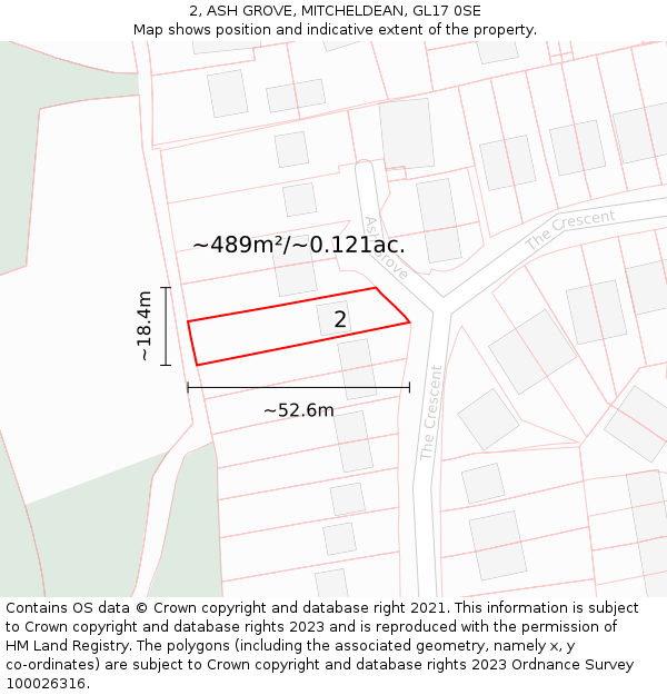 2, ASH GROVE, MITCHELDEAN, GL17 0SE: Plot and title map