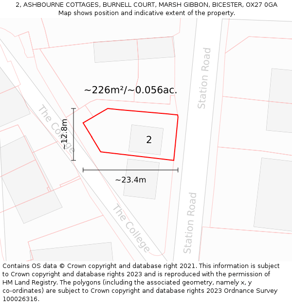 2, ASHBOURNE COTTAGES, BURNELL COURT, MARSH GIBBON, BICESTER, OX27 0GA: Plot and title map