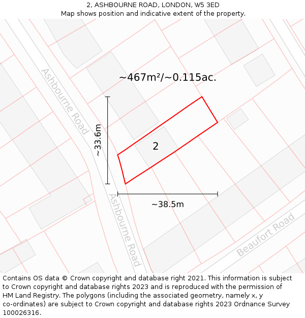 2, ASHBOURNE ROAD, LONDON, W5 3ED: Plot and title map