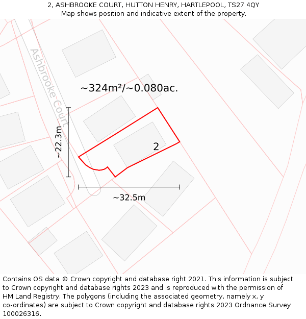 2, ASHBROOKE COURT, HUTTON HENRY, HARTLEPOOL, TS27 4QY: Plot and title map