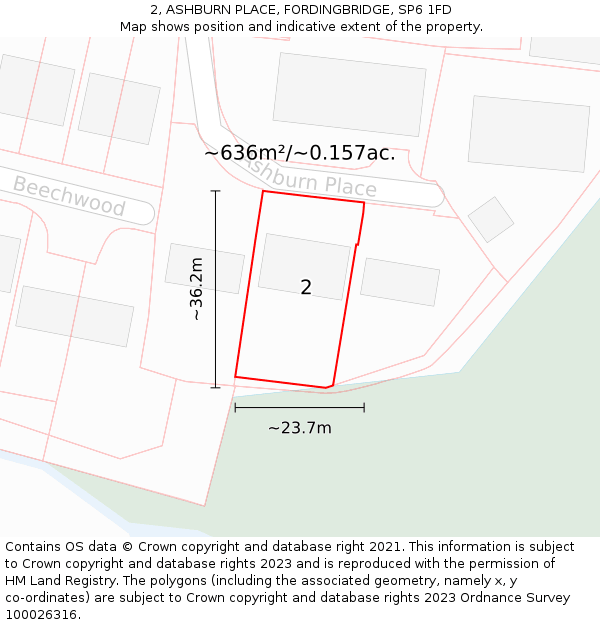 2, ASHBURN PLACE, FORDINGBRIDGE, SP6 1FD: Plot and title map