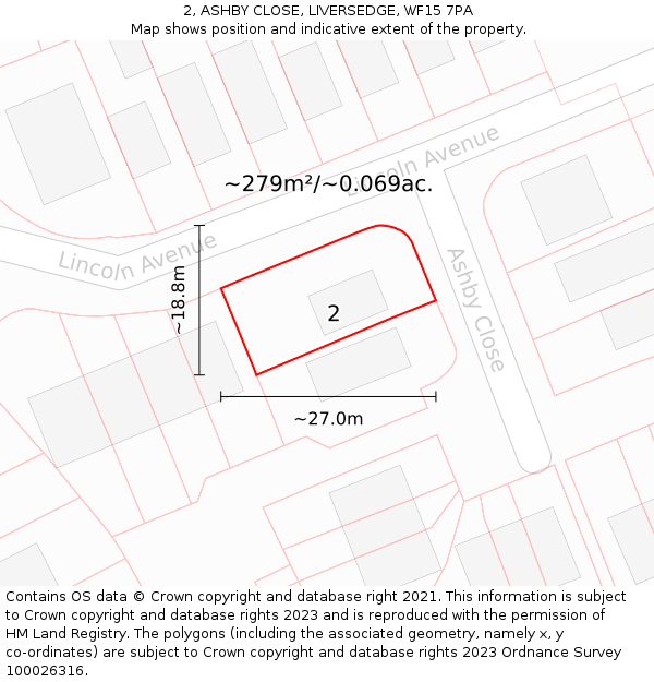 2, ASHBY CLOSE, LIVERSEDGE, WF15 7PA: Plot and title map