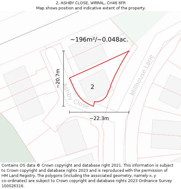 2, ASHBY CLOSE, WIRRAL, CH46 6FR: Plot and title map