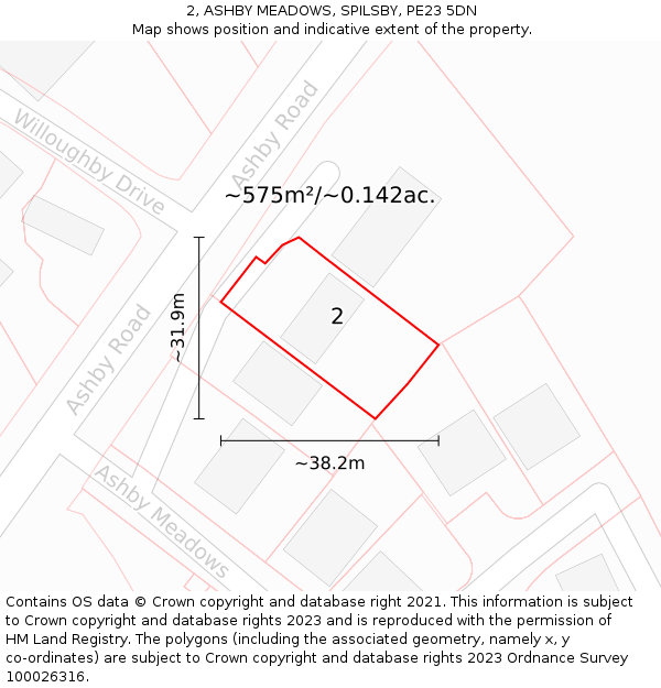 2, ASHBY MEADOWS, SPILSBY, PE23 5DN: Plot and title map