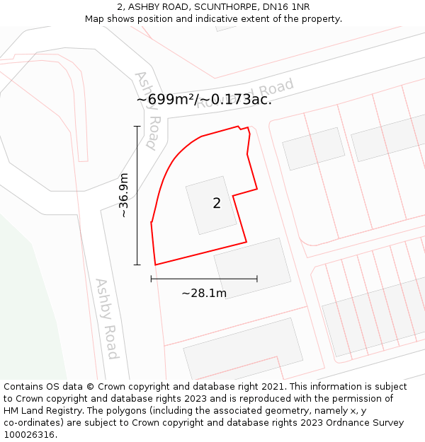 2, ASHBY ROAD, SCUNTHORPE, DN16 1NR: Plot and title map