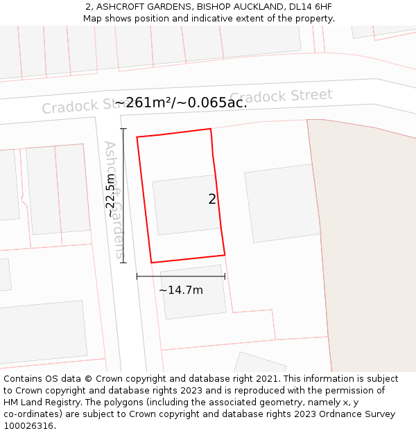 2, ASHCROFT GARDENS, BISHOP AUCKLAND, DL14 6HF: Plot and title map