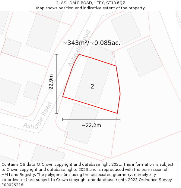 2, ASHDALE ROAD, LEEK, ST13 6QZ: Plot and title map