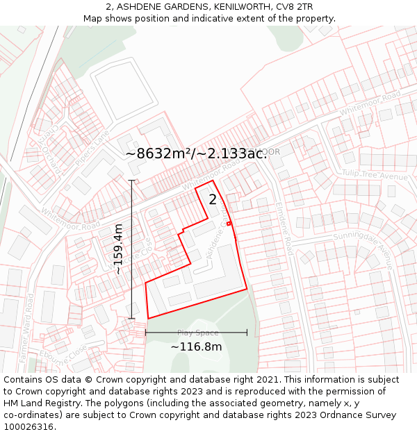 2, ASHDENE GARDENS, KENILWORTH, CV8 2TR: Plot and title map