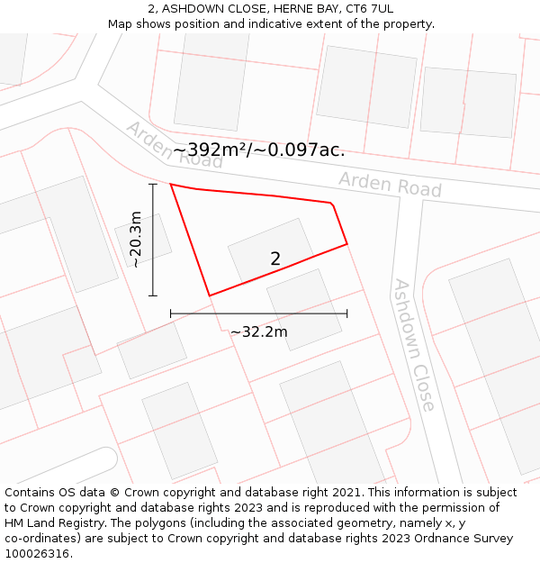 2, ASHDOWN CLOSE, HERNE BAY, CT6 7UL: Plot and title map