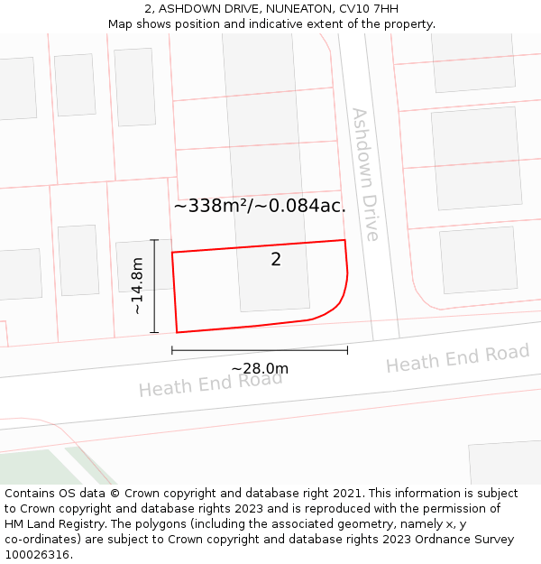 2, ASHDOWN DRIVE, NUNEATON, CV10 7HH: Plot and title map