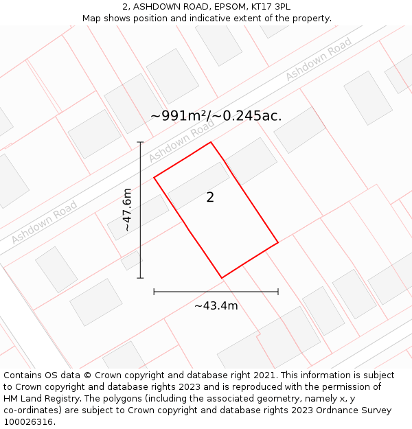 2, ASHDOWN ROAD, EPSOM, KT17 3PL: Plot and title map