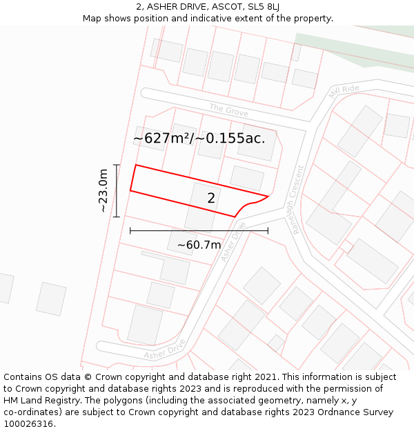 2, ASHER DRIVE, ASCOT, SL5 8LJ: Plot and title map