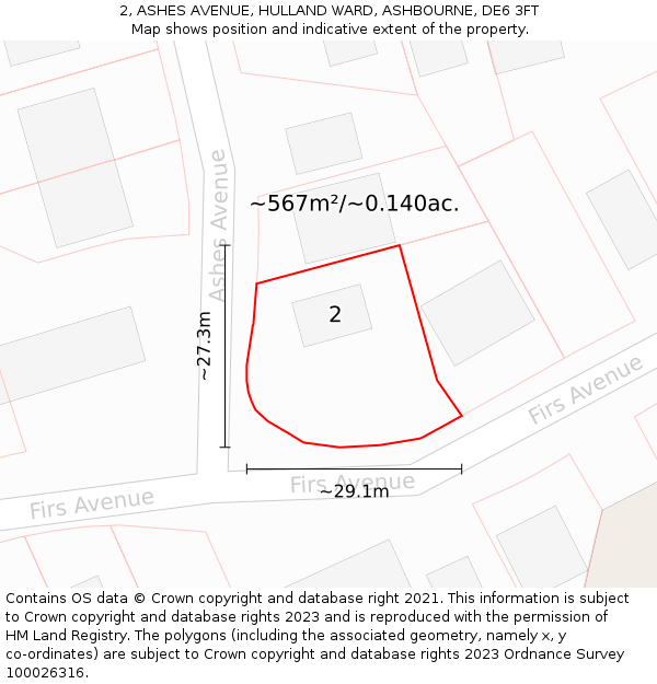 2, ASHES AVENUE, HULLAND WARD, ASHBOURNE, DE6 3FT: Plot and title map