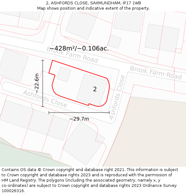 2, ASHFORDS CLOSE, SAXMUNDHAM, IP17 1WB: Plot and title map