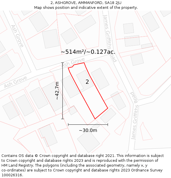 2, ASHGROVE, AMMANFORD, SA18 2JU: Plot and title map