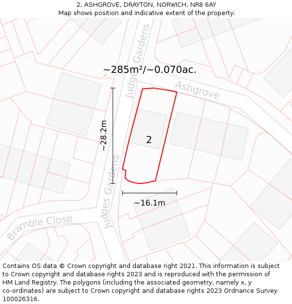 2, ASHGROVE, DRAYTON, NORWICH, NR8 6AY: Plot and title map