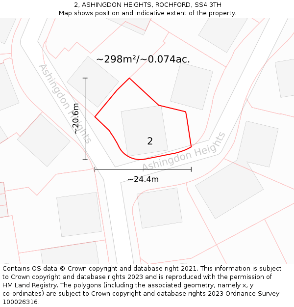 2, ASHINGDON HEIGHTS, ROCHFORD, SS4 3TH: Plot and title map