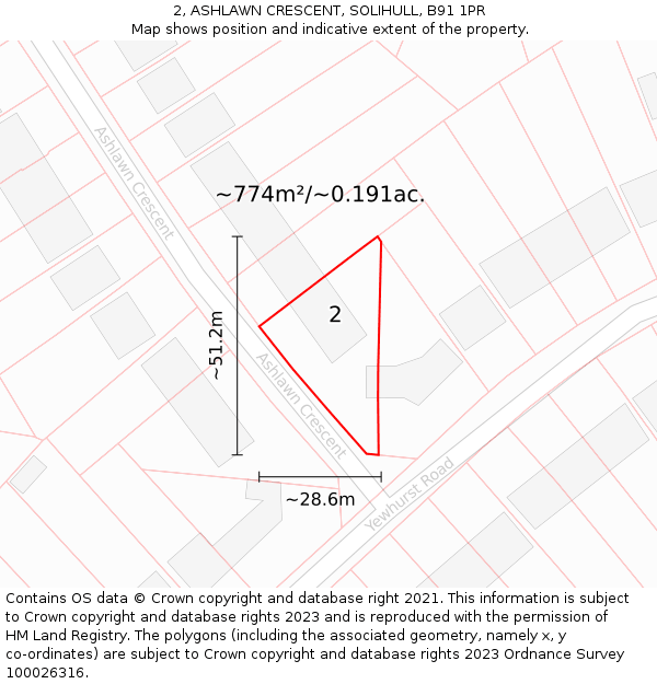 2, ASHLAWN CRESCENT, SOLIHULL, B91 1PR: Plot and title map