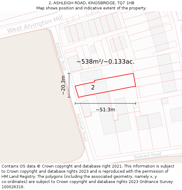 2, ASHLEIGH ROAD, KINGSBRIDGE, TQ7 1HB: Plot and title map