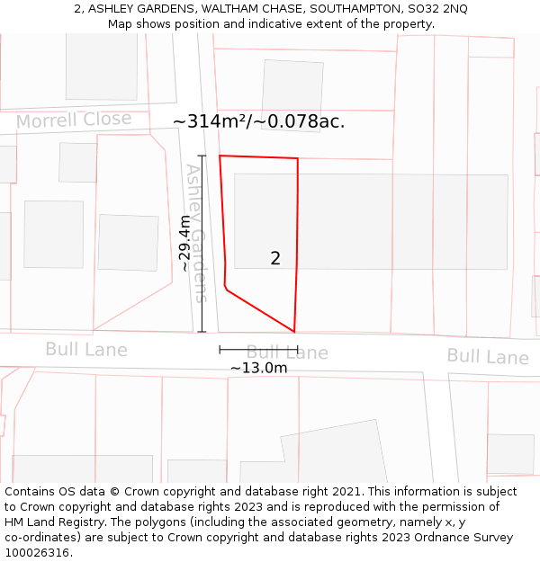 2, ASHLEY GARDENS, WALTHAM CHASE, SOUTHAMPTON, SO32 2NQ: Plot and title map