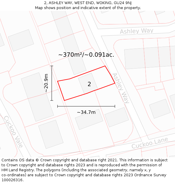 2, ASHLEY WAY, WEST END, WOKING, GU24 9NJ: Plot and title map