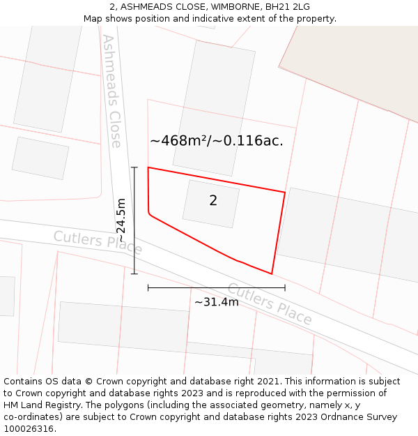 2, ASHMEADS CLOSE, WIMBORNE, BH21 2LG: Plot and title map
