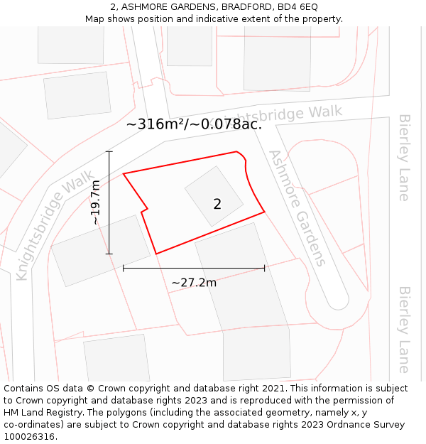 2, ASHMORE GARDENS, BRADFORD, BD4 6EQ: Plot and title map