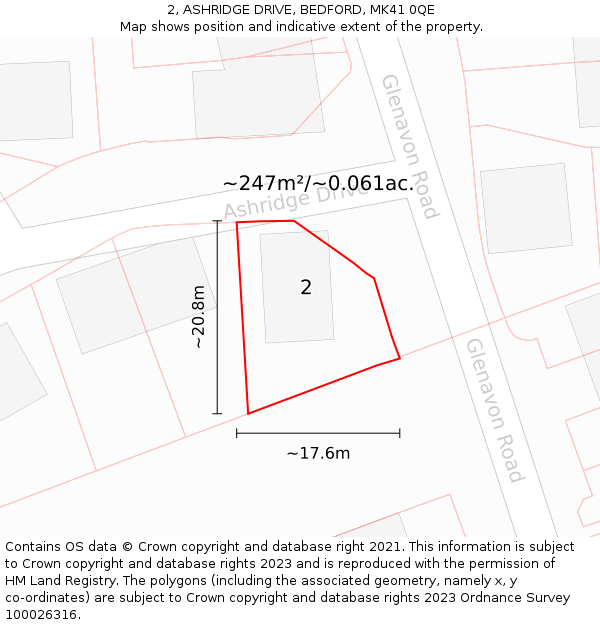 2, ASHRIDGE DRIVE, BEDFORD, MK41 0QE: Plot and title map