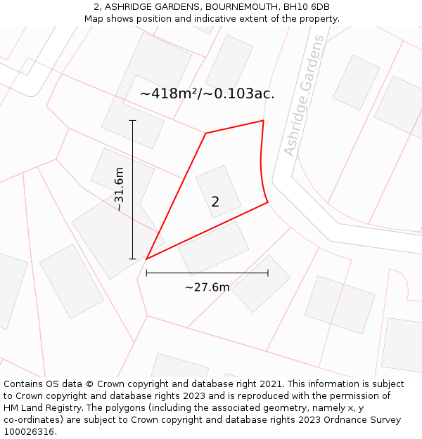 2, ASHRIDGE GARDENS, BOURNEMOUTH, BH10 6DB: Plot and title map