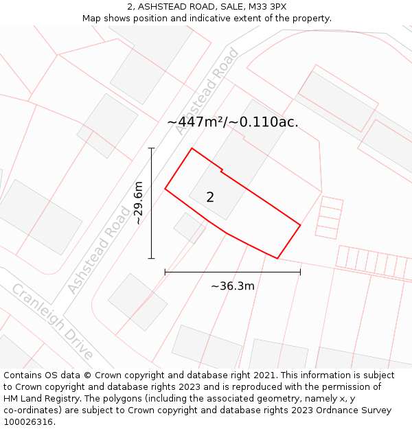 2, ASHSTEAD ROAD, SALE, M33 3PX: Plot and title map