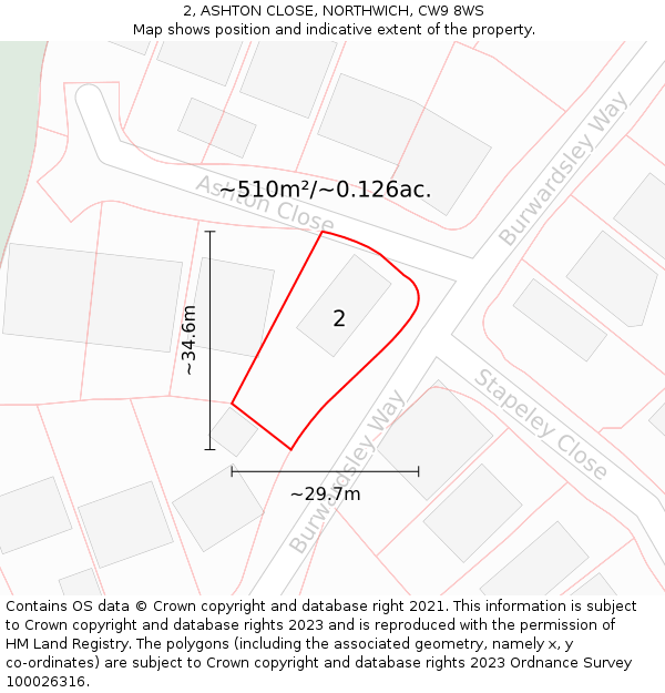 2, ASHTON CLOSE, NORTHWICH, CW9 8WS: Plot and title map