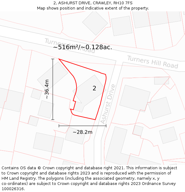 2, ASHURST DRIVE, CRAWLEY, RH10 7FS: Plot and title map