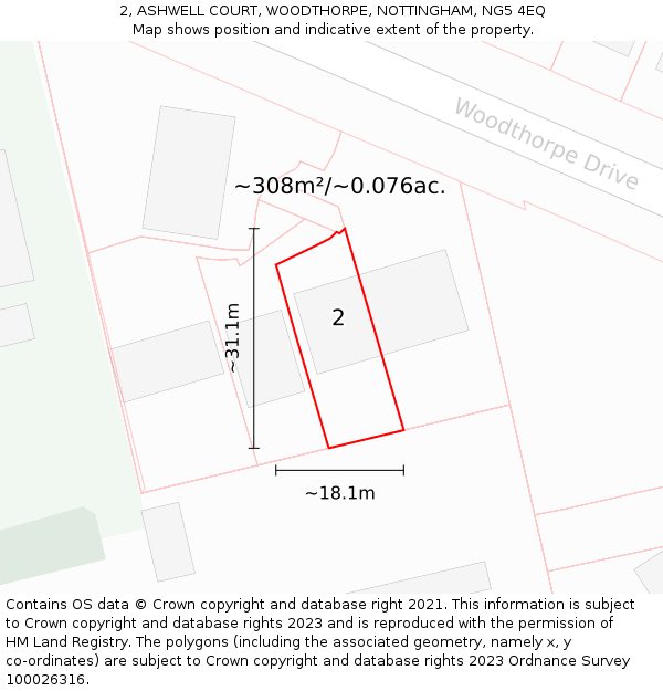 2, ASHWELL COURT, WOODTHORPE, NOTTINGHAM, NG5 4EQ: Plot and title map