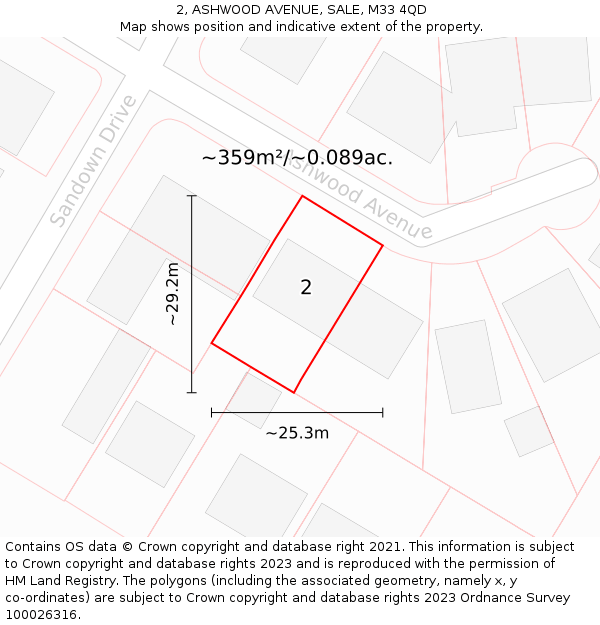 2, ASHWOOD AVENUE, SALE, M33 4QD: Plot and title map