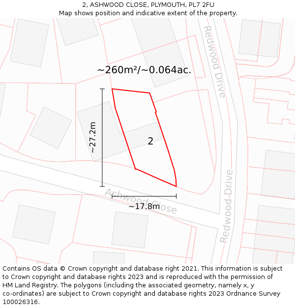 2, ASHWOOD CLOSE, PLYMOUTH, PL7 2FU: Plot and title map