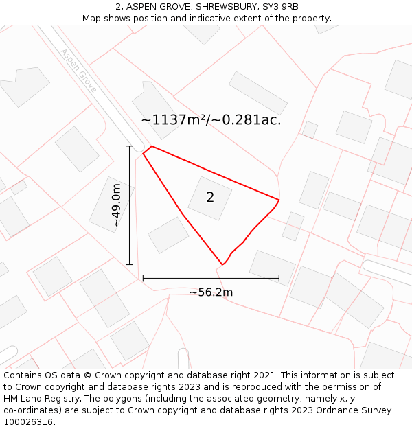 2, ASPEN GROVE, SHREWSBURY, SY3 9RB: Plot and title map